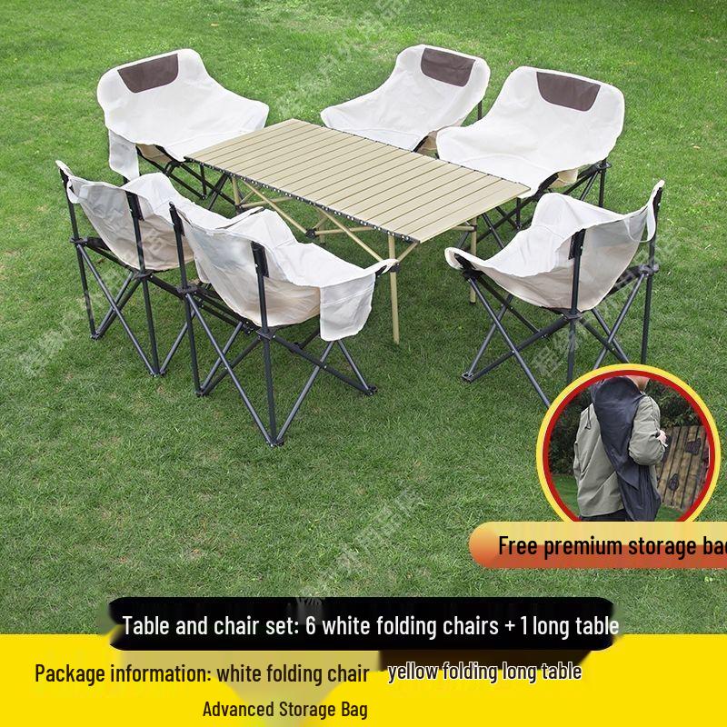 Portable Metal Folding Moon Chair with Backrest for Outdoor Camping and Picnics