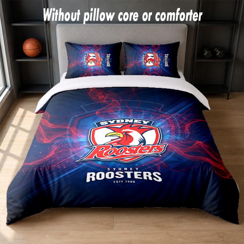 Sydney Roosters Design Bed Bedding Set 1 Duvet Cover + 2 Pillowcases Soft Breathable Household Bed Linens