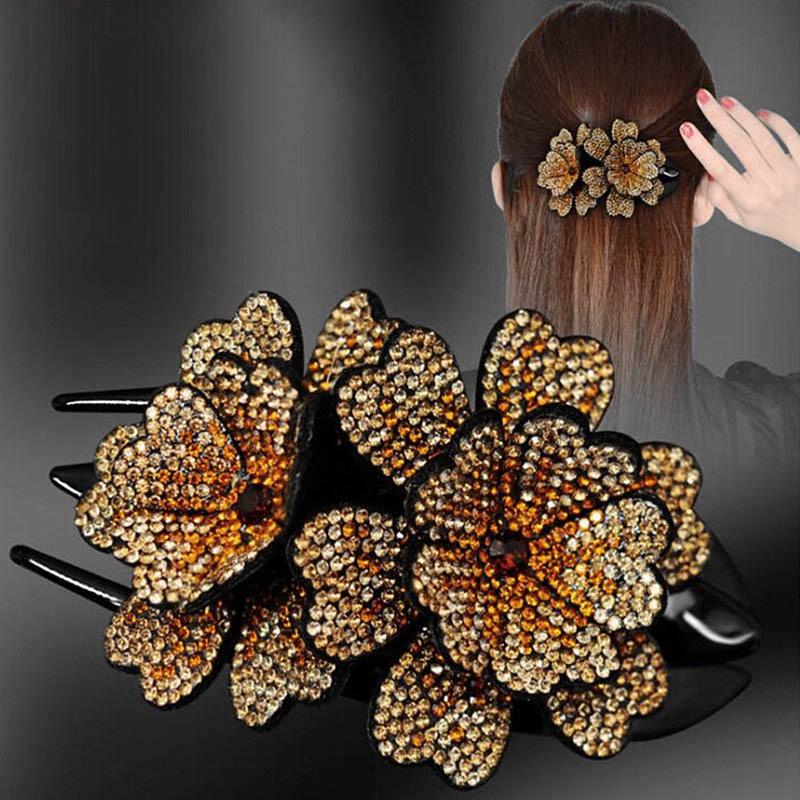 Korean Style Rhinestone Double Layer Flower Hairpin Claw Clip Pure Natural