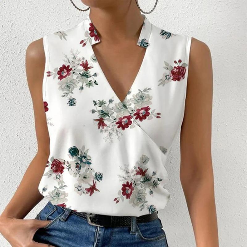 Summer New Women's Casual V-neck Simple Printed Women's Tops T-shirts and Vests