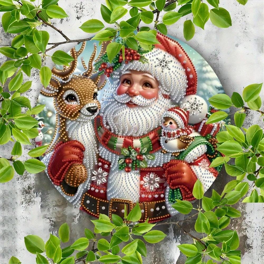 

Metal Tin Sign Santa Claus Reindeer 20cm Round Christmas Wall Decor Home Bar Cafe Gift 20x20 різнокольоровий