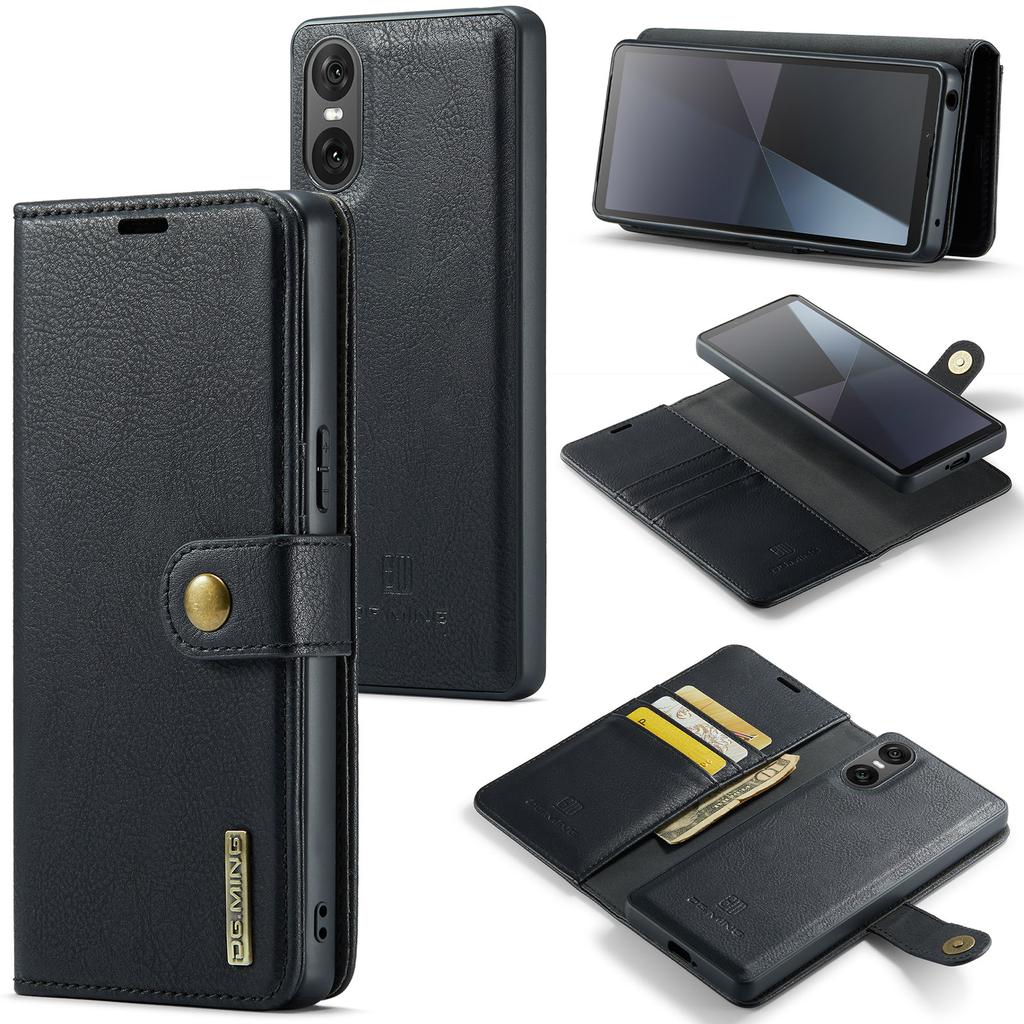 DG.MING for Sony Xperia 10 VI Case Removable 2 in 1 Split Leather Flip Phone Cover