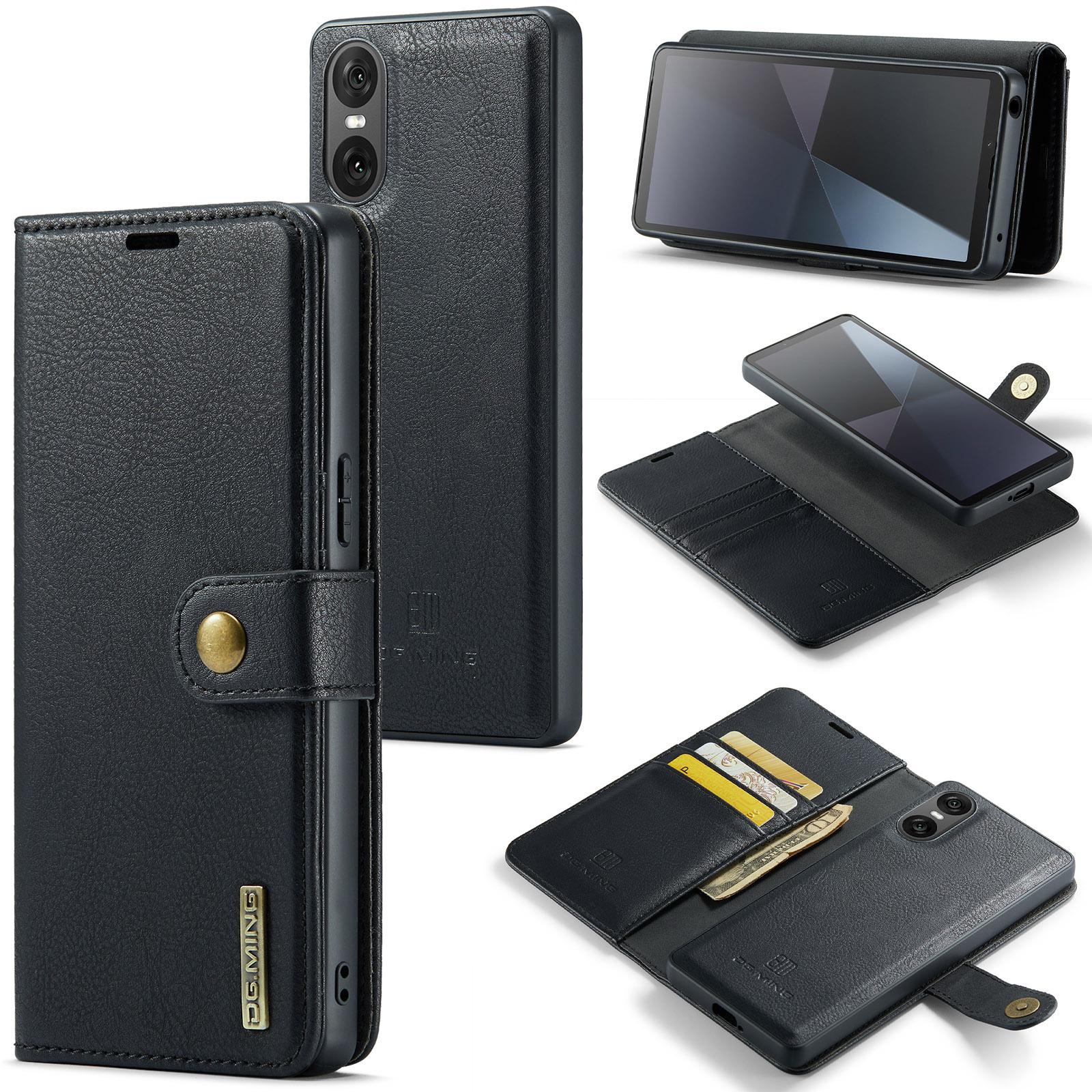 

DG.MING for Sony Xperia 10 VI Case Removable 2 in 1 Split Leather Flip Phone Cover Black