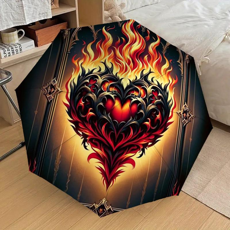 1pc Flaming Gothic Heart Umbrella with Plastic Handle,Suitable for All Seasons Home Travel Outdoor UmbrellaDD400