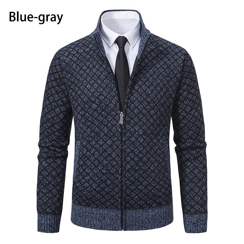 Men's Stand-Up Collar Knitted Cardigan - Thick Ribbed Velvet Sweater for Autumn/Winter (Middle-Aged & Elderly)