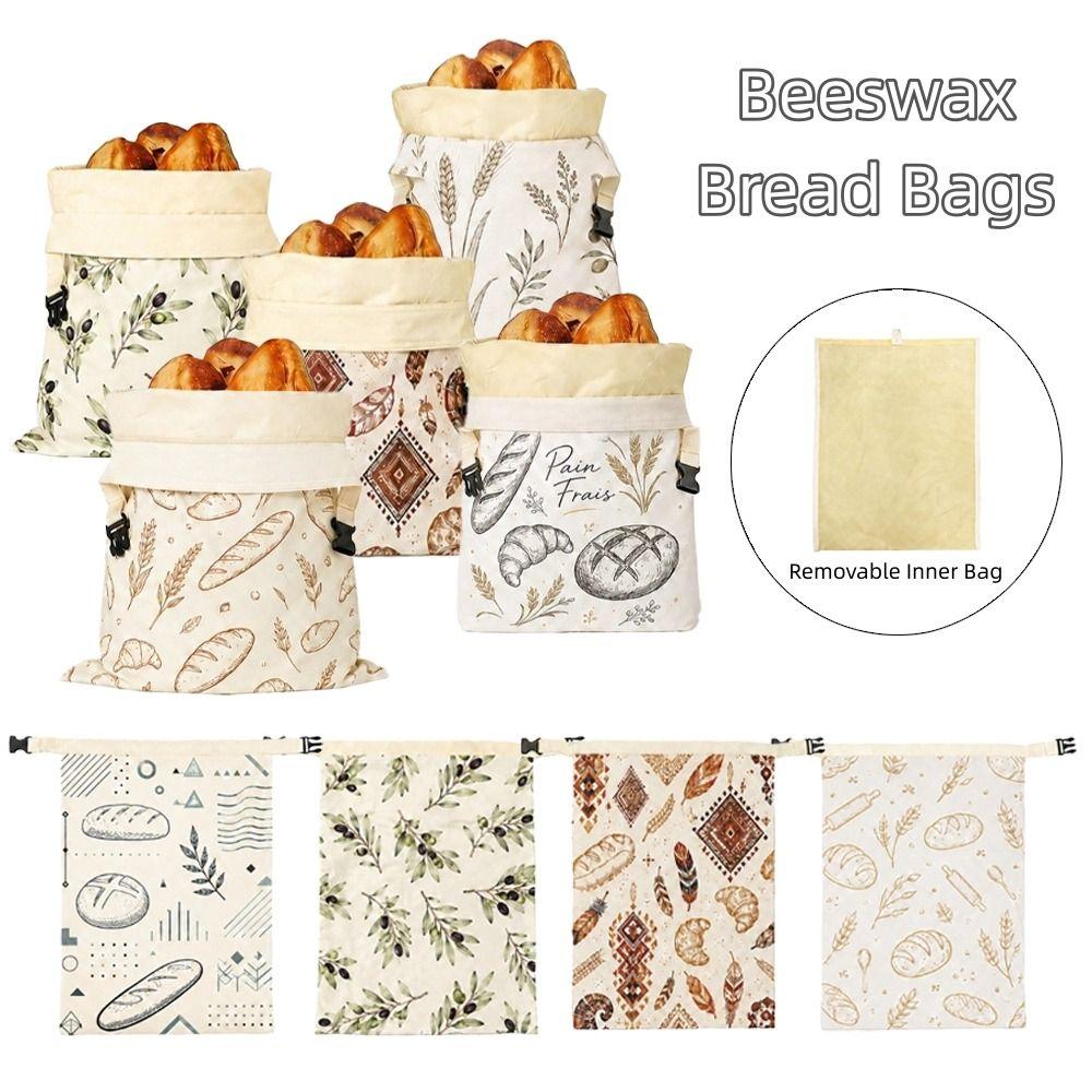 Cotton Beeswax Bread Bags Lock Closure Removable Inner Bag Sourdough Bread Bag Bread Pattern 43x33 Bread Storage Bag for Baking