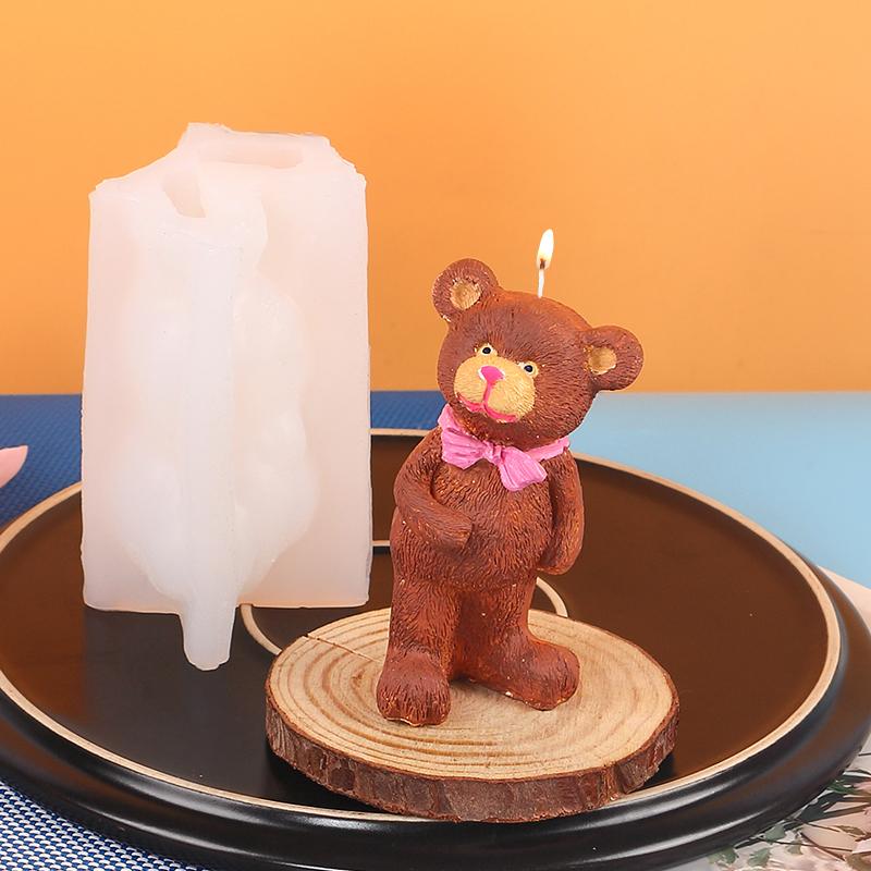 Bear Candle Silicone Mold for Valentine's Day Gift 3D Bear with Heart Aromatherapy Soap Plaster Gypsum Ornament Mould Home Decor
