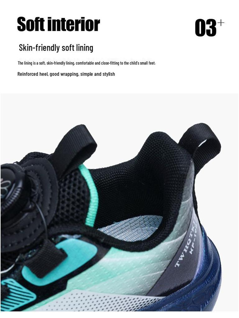 2025 Boys' Waterproof Sports Shoes: Rotating Fastener, Leather Finish, Non-Slip Soft Sole for Spring/Autumn