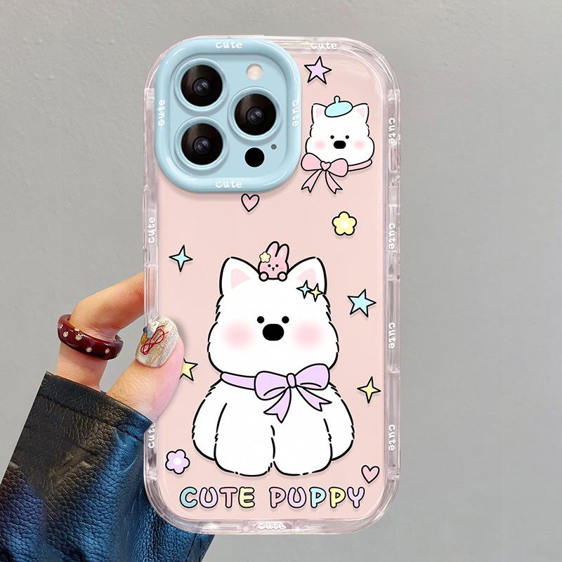 Bow tie puppy lanyard for apple 16promax phone case iphone14 cute girl 15 sweet 13 hard