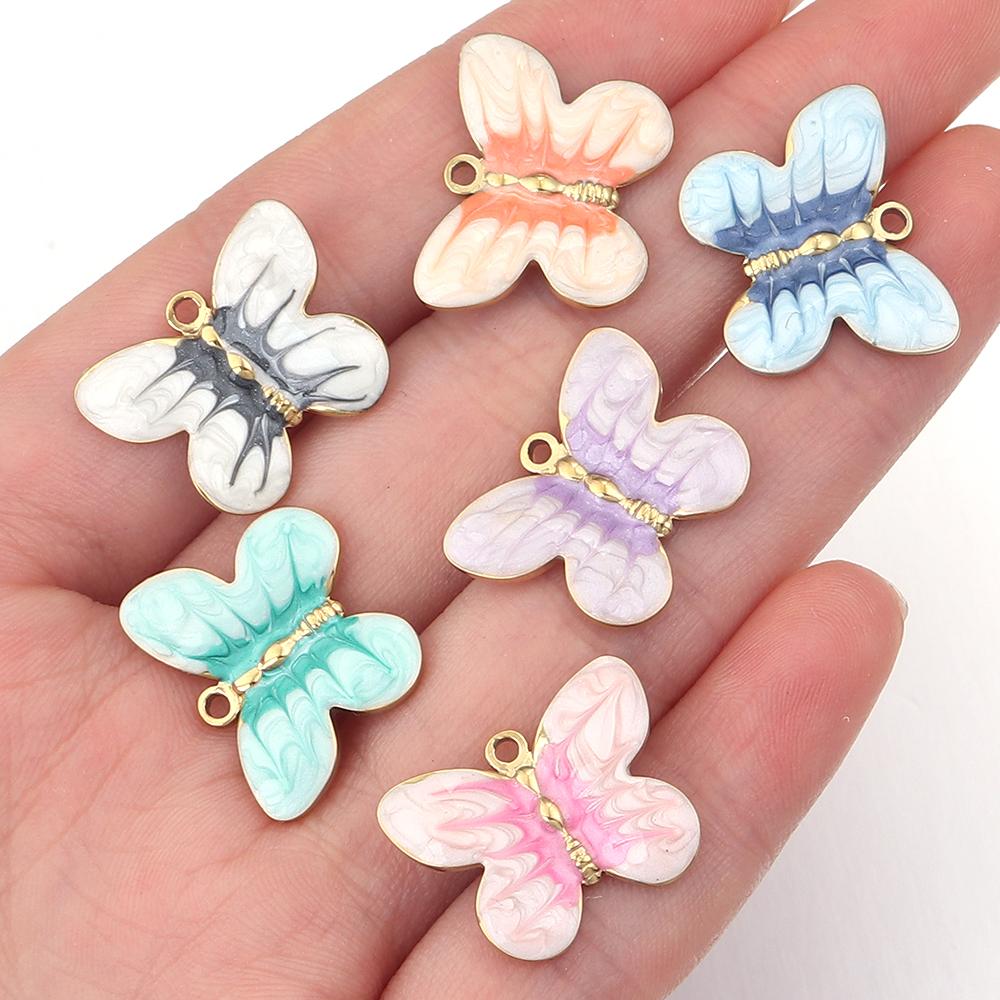 2Pcs/lot Colorful Butterfly Charms Pendant Stainless Steel Oil Drop Charms DIY Necklace Bracelet for Jewelry Making Accessories