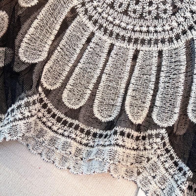 Women's Summer Long Sleeve Lace Mesh Sunflower Embroidered Pullover Swimsuit Cover Up Beach Vacation Outerwear Sun Protection Top