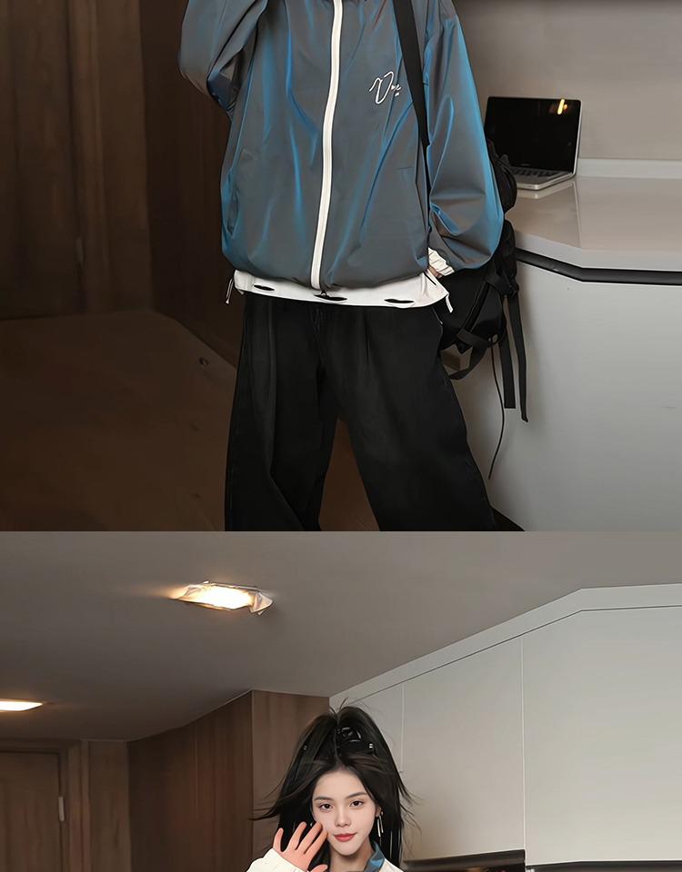 Unisex Retro Reversible Color Print Windbreaker Jacket 