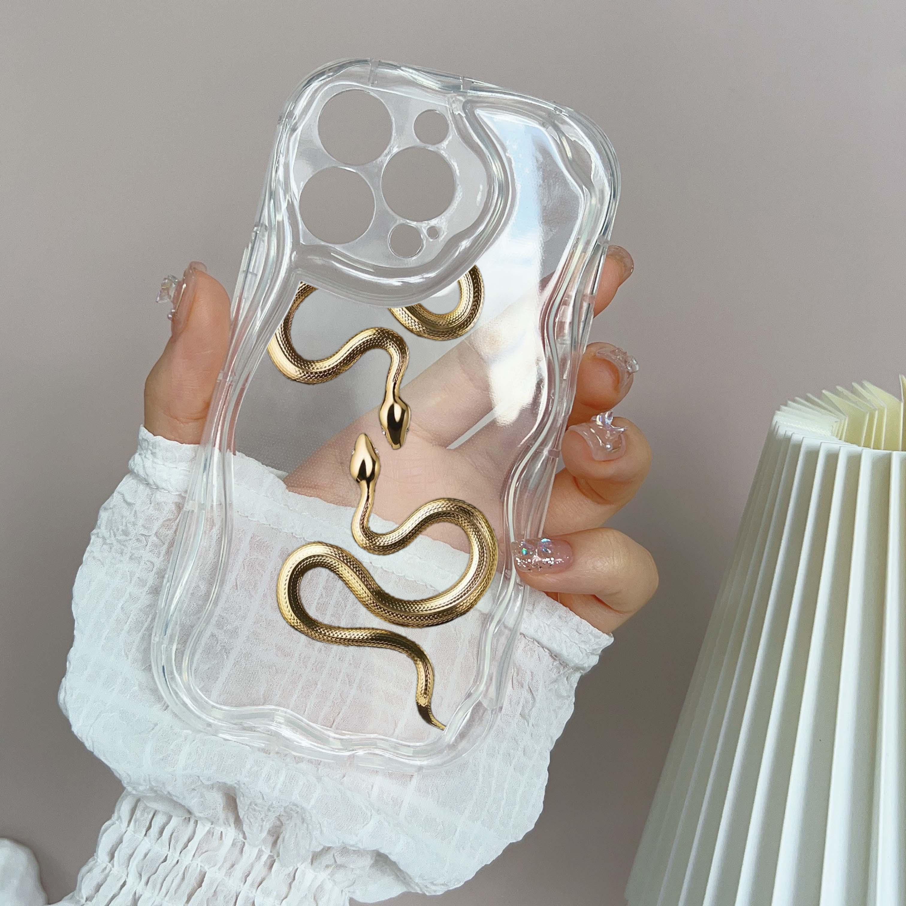 

Мягкие волнистые чехлы для телефонов N71 с черным золотом и змеей для iPhone 14 Pro Max 13 mini 15 Plus XR 7 8 6 XS Max 12 11, защитный чехол-бампер for iPhone 12 mini