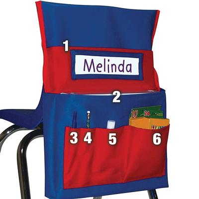 1pc Chair Back Hanging Bag (Red/Yellow) Chair Back Storage Bag with Name Tag Pocket Chair Back Storage Bag Seat Storage Bag