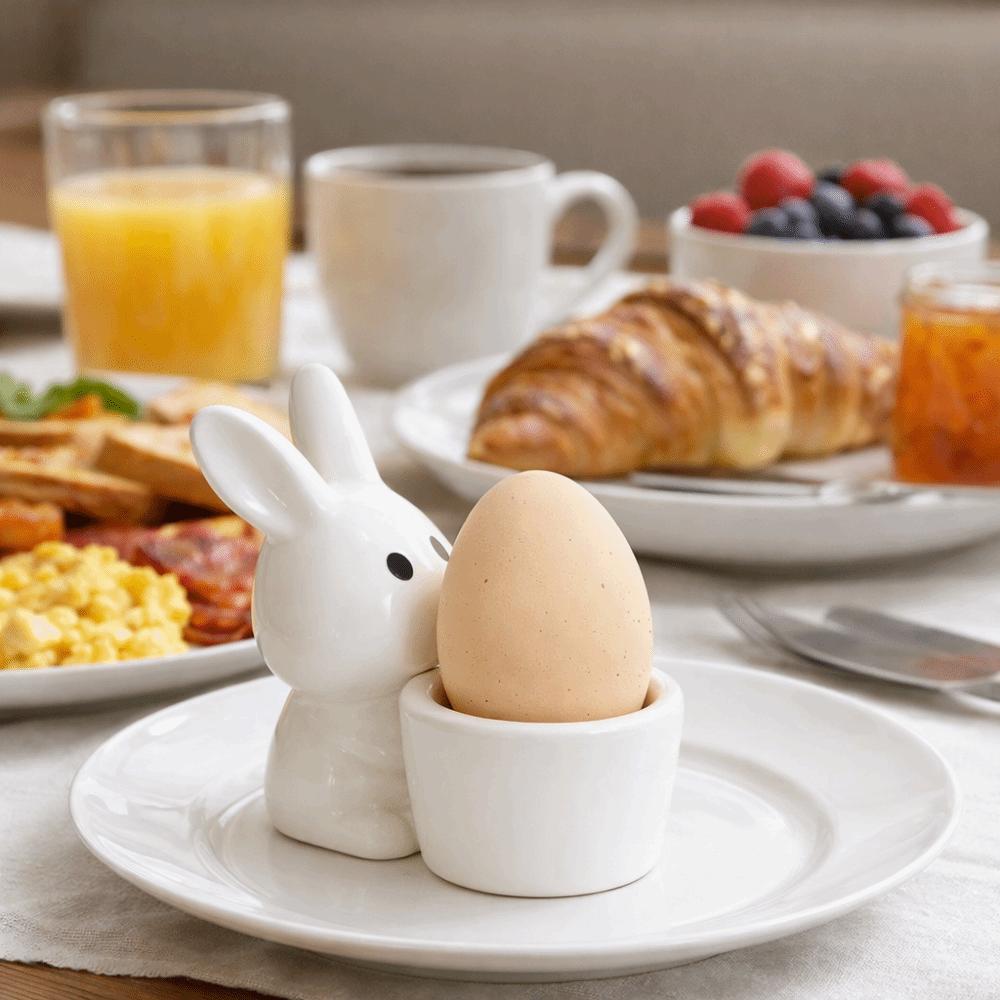 Eggs Display Rack Cartoon Ceramic Egg Cup Stable Smooth Easter Egg Tray Cup Heat Resistant Rabbit Eggs Cup Tabletop Ornaments