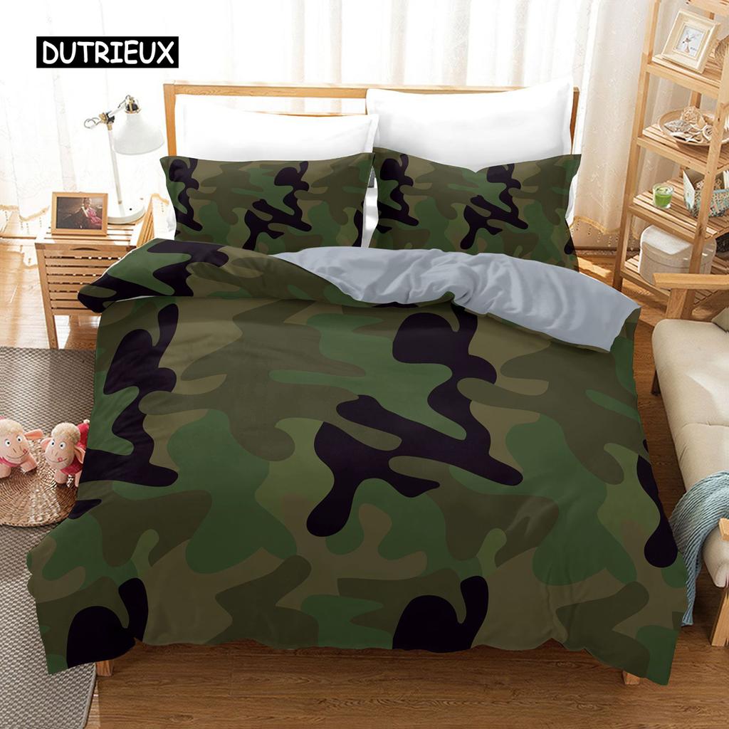 Camo Duvet Cover Set Camouflage Concept Concealment Bedding Set King Size Grey Black Twin Comforter Cover for Kids Teens Adults