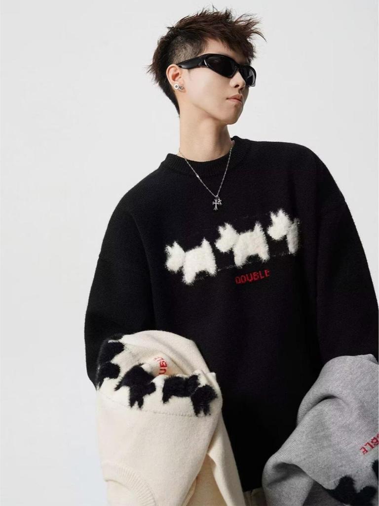 Men's Winter Cartoon Fleece Sweater - Round Neck, Loose Fit, Versatile for Casual Couples