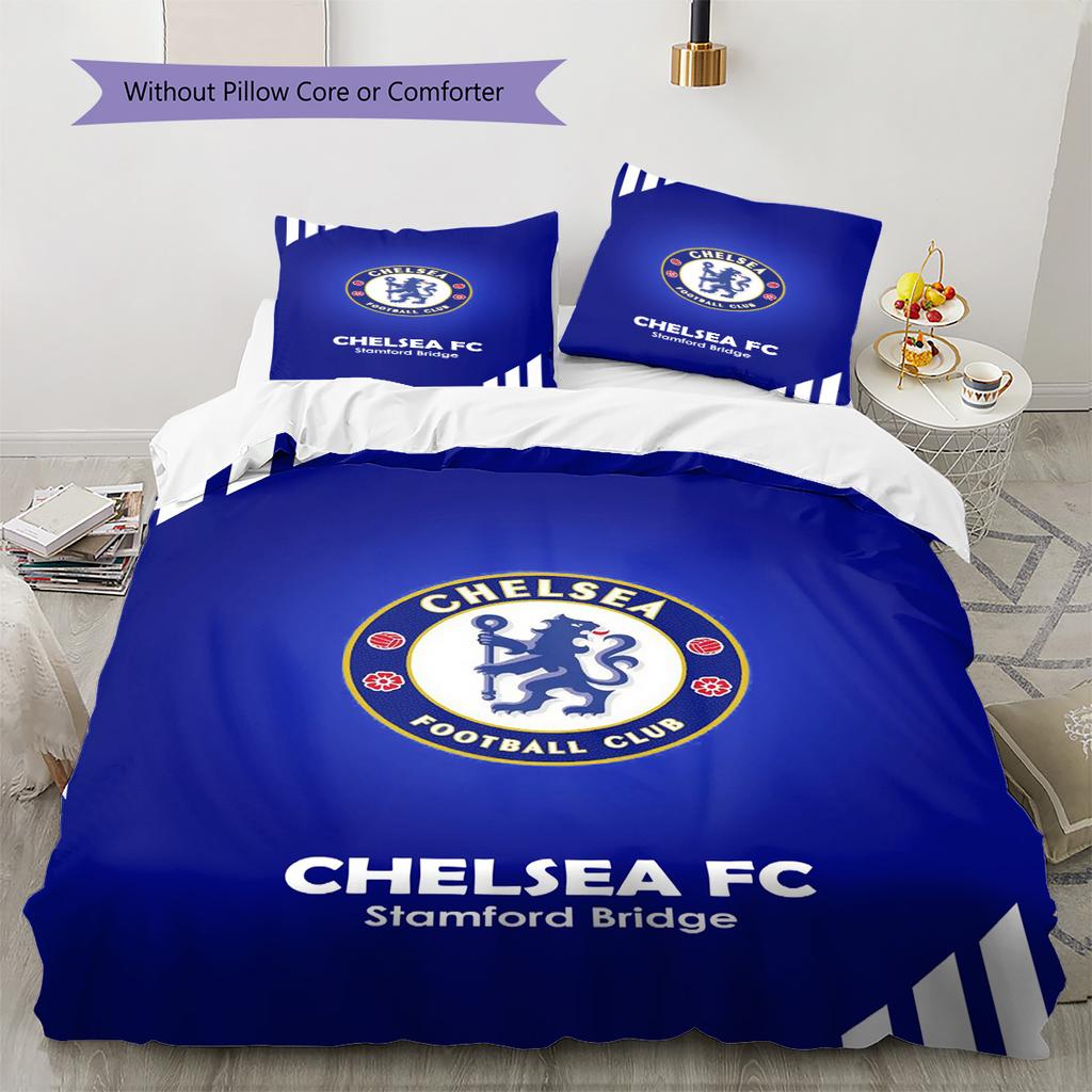 Soccer Chelsea F C Pattern Bedding Set Quilt Cover Pillowcase Home Decor Gift (1 * Duvet Cover + 2 * Pillowcase, Without Core)