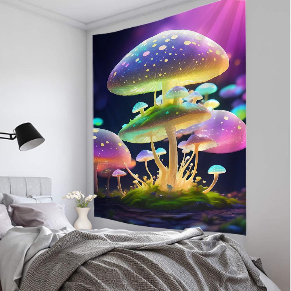 Wonderland Mushroom Flower Tapestry Galaxy Waterfall Dreamy Plant Mural Painting Bedroom Living Room Dormitory Decoration