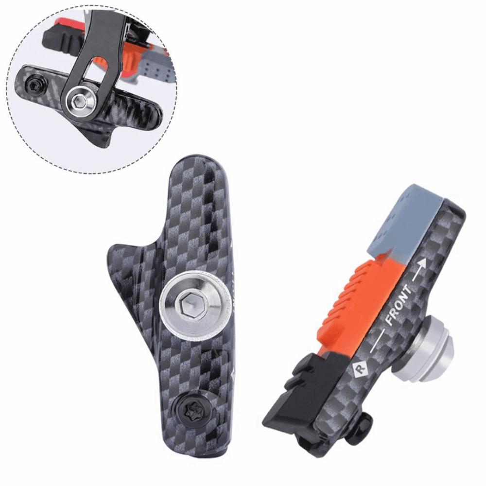 1Pair Lightweight C-Brake Pads Aluminum Alloy , Rubber Bike Replacement Brake Pads Bike Maintenance Carbon Fiber Pattern