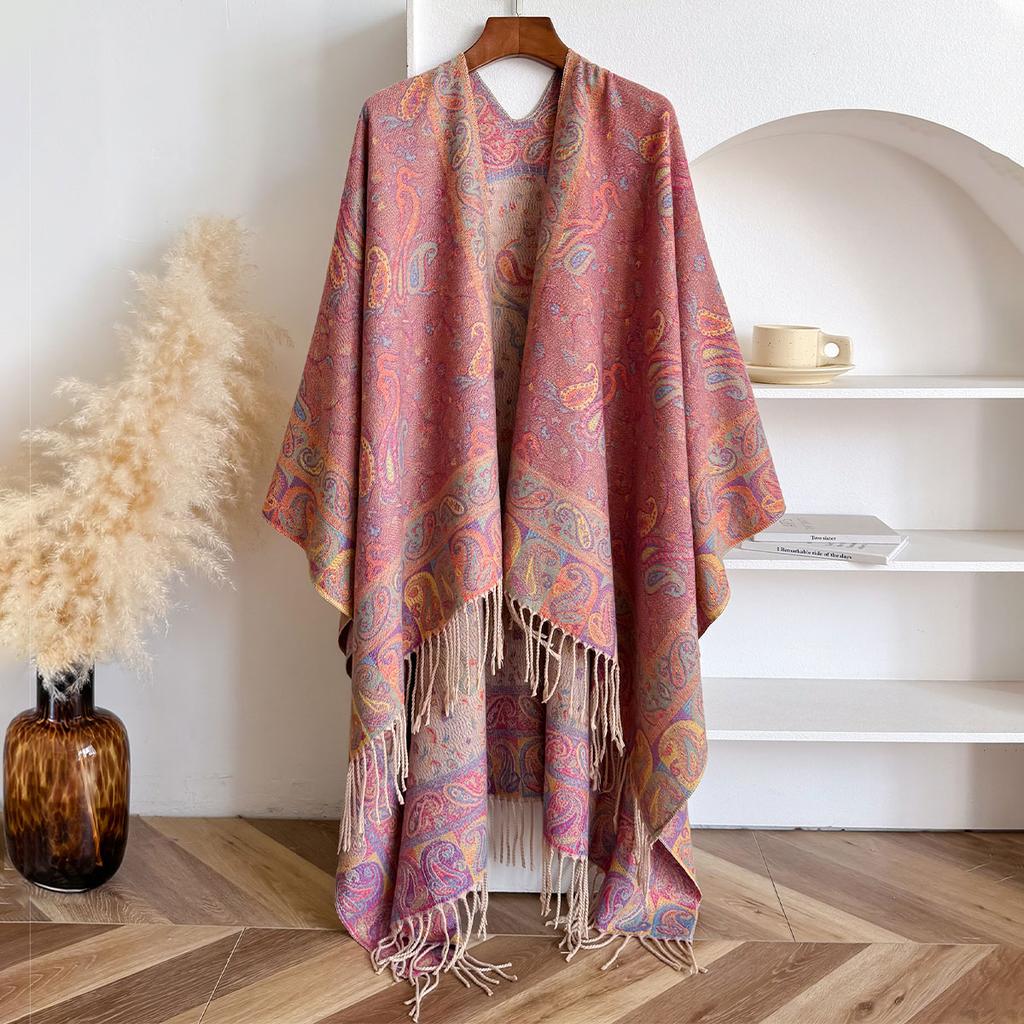 Winter Women Warm Slit Large Shawl Double Sided Paisley Jacquard Thickening Blanket Luxury Scarf Female Pashmina Keep Warm Cloak