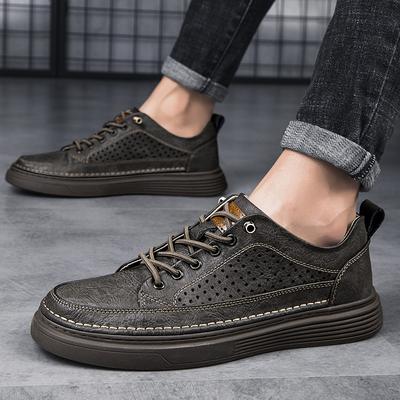 New Men's Casual Fashion Trends Leather Shoes Thick Bottom Low Top Sneaker Breathable Soft Tread Outdoor Non Slip Comfort Shoes