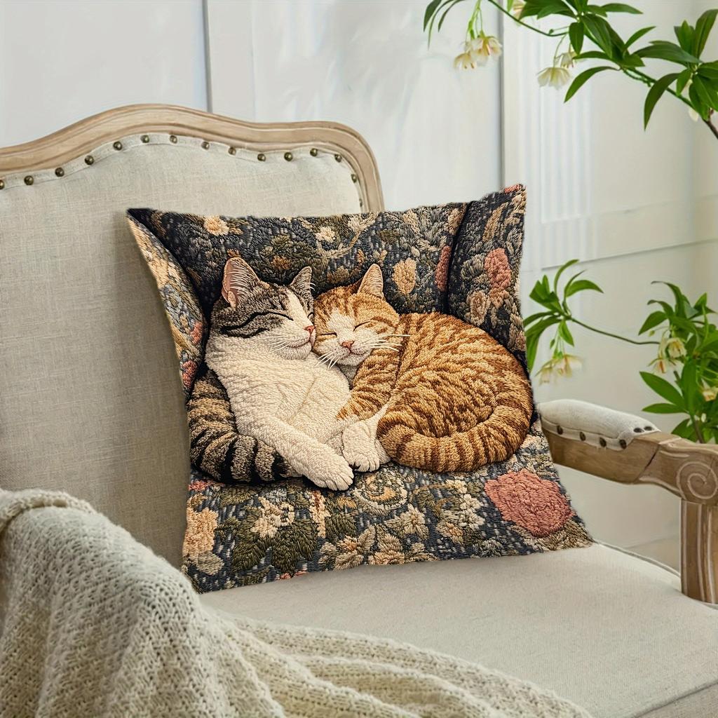 Cozy Cat-Print Pillowcase: Embrace Serenity with These Sleeping Kitties! Sofa cushion cover, home decoration, 2D printing