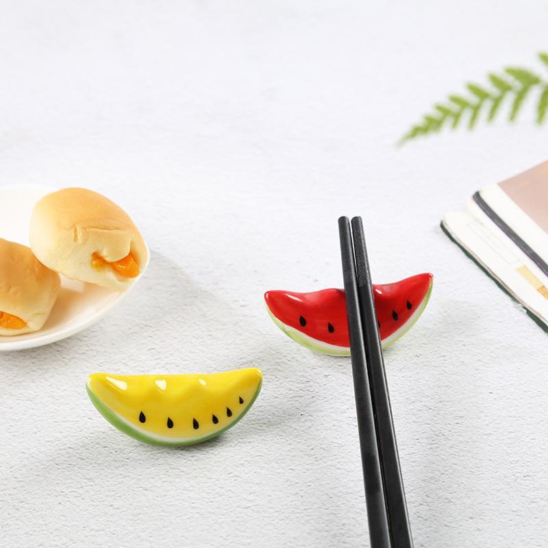Multifunctional Watermelon Ceramic Chopstick Rest Portable Spoon Fork Tableware Holder Cute Pen Rack for Kitchen Office Desk