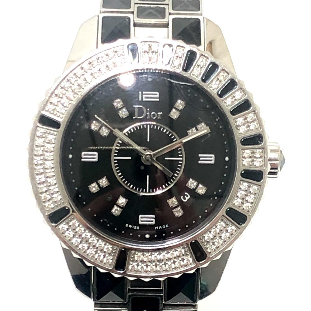 Dior CD113119 Crystal Diamond Bezel 16P Quartz Date Watch Round Face Wristwatch