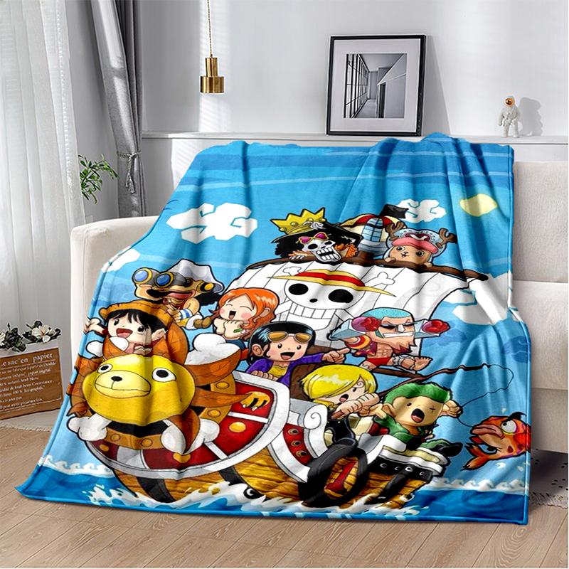 3D One P-Piece Cartoon Anime Flannel Blanket Soft Warm Throw Blanket for Bedroom Living Room Bed Camping Picnic Office Kids Gift