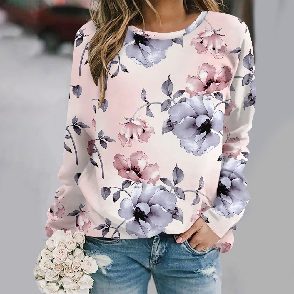 2025  Autumn and winter new fashion round neck long sleeve printed elegant casual loose hoodie