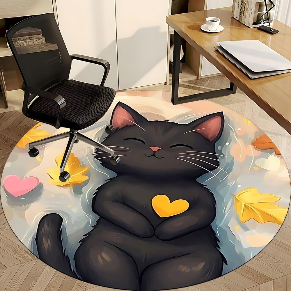 1pc Cat Heart Office Round Area Rug, Under Office Chairs Bedroom Living Room Home Decor, Room Deco, Available in Various Sizes 167