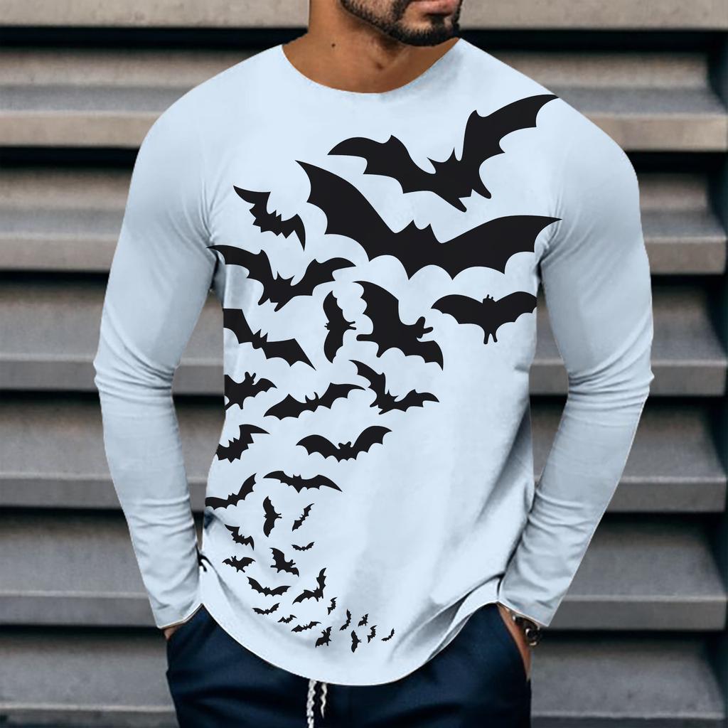 Spring and Autumn Round Neck 3D Bat Printed Top Fashionable Casual Long Sleeved Men's T-shirts