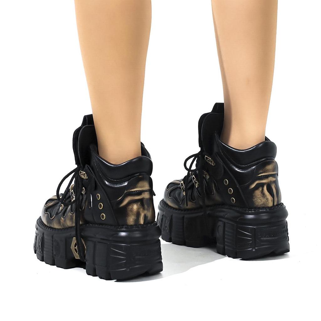 Zapatos de Plataforma Góticos Unisex - Botas de Motocicleta Punk Metal que Aumentan la Altura