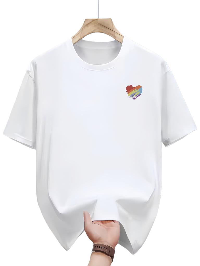 Mens summer fashion casual loose sporty bright color heartshaped printed roundneck shortsleeved Tshirt top