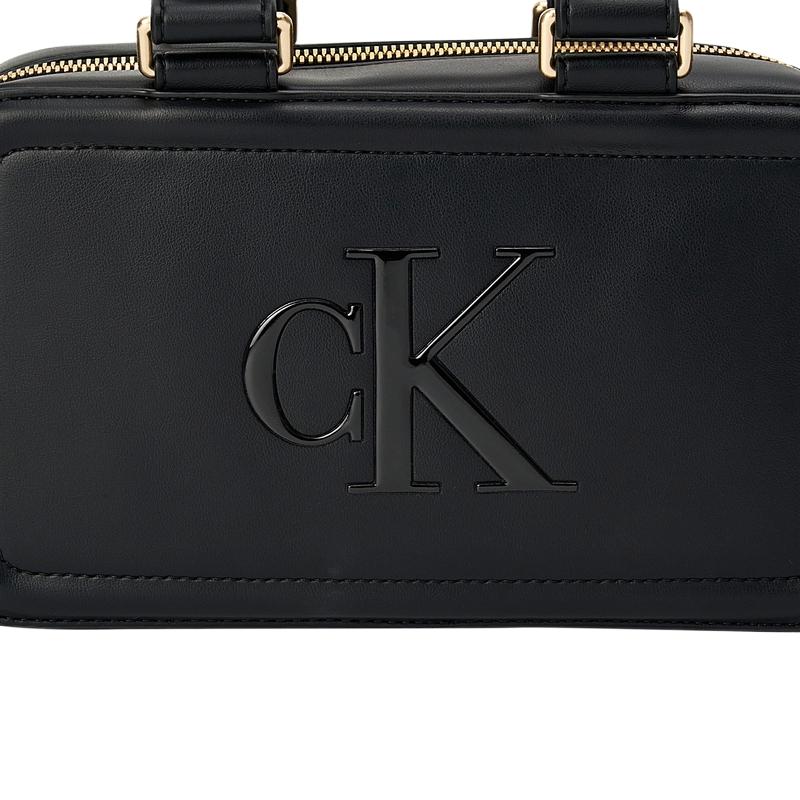 Calvin Klein Brand Letter Logo Zipper Closure Synthetic Material Shoulder Handbag Women's Space Black