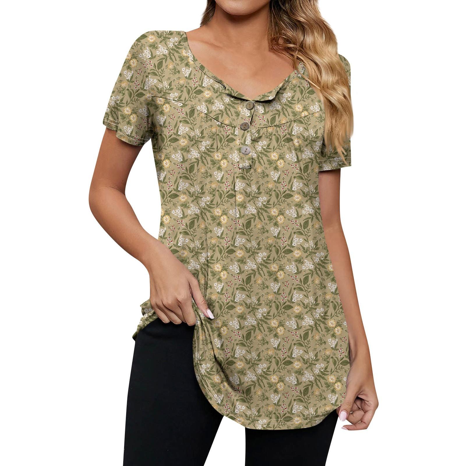 Женская модная повседневная футболка с v-образным вырезом и цветочным принтом — фото 3