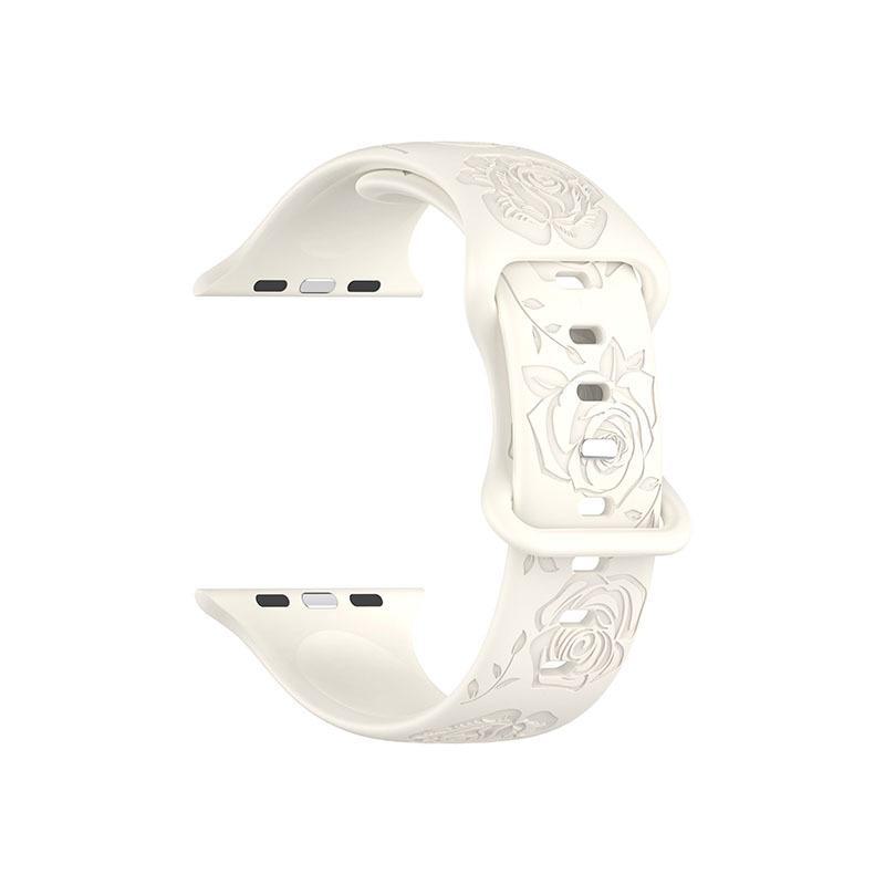 Apple Rose Pattern Silicone Watch Strap for 9th Gen Apple Watch, Laser Engraved Design with Eight-Shaped Buckle