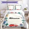 3pcs Custom Name Cute Cars Bedding Set Duvet Cover Closure Includes 1 Duvet Cover & 2 Pillowcases, Soft and Comfortable for All Seasons.