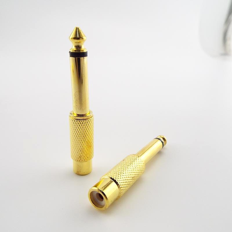 Golden Audio Adapter 6.35mm 1/4" Male Mono Plug to RCA Female 6.5mm to AV Jack Audio Adapter Connector TS For Home KTV H1Good product