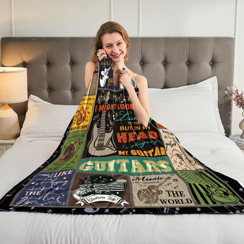 Guitar music enthusiast Printed Blanket for Sofa Bed Travel Camping Living Room Office Conditioning Blanket