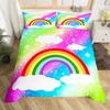 3D Rainbow Cloud Print Duvet Cover Set, Soft Microfiber Cute Cartoon Unicorn Bedding Set With Pillowcases