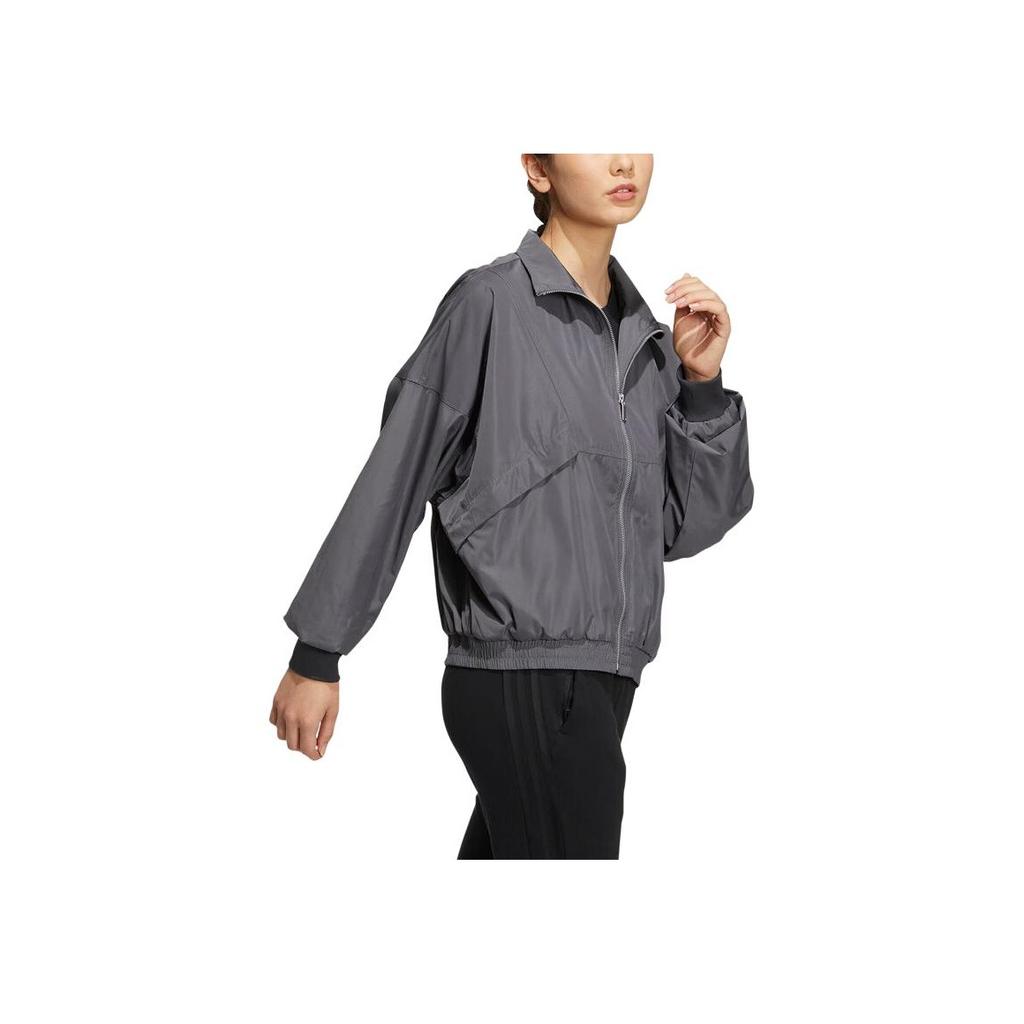 Adidas Solid Color Zip-Up Stand Collar Jacket Women Outerwear Grey HZ7039