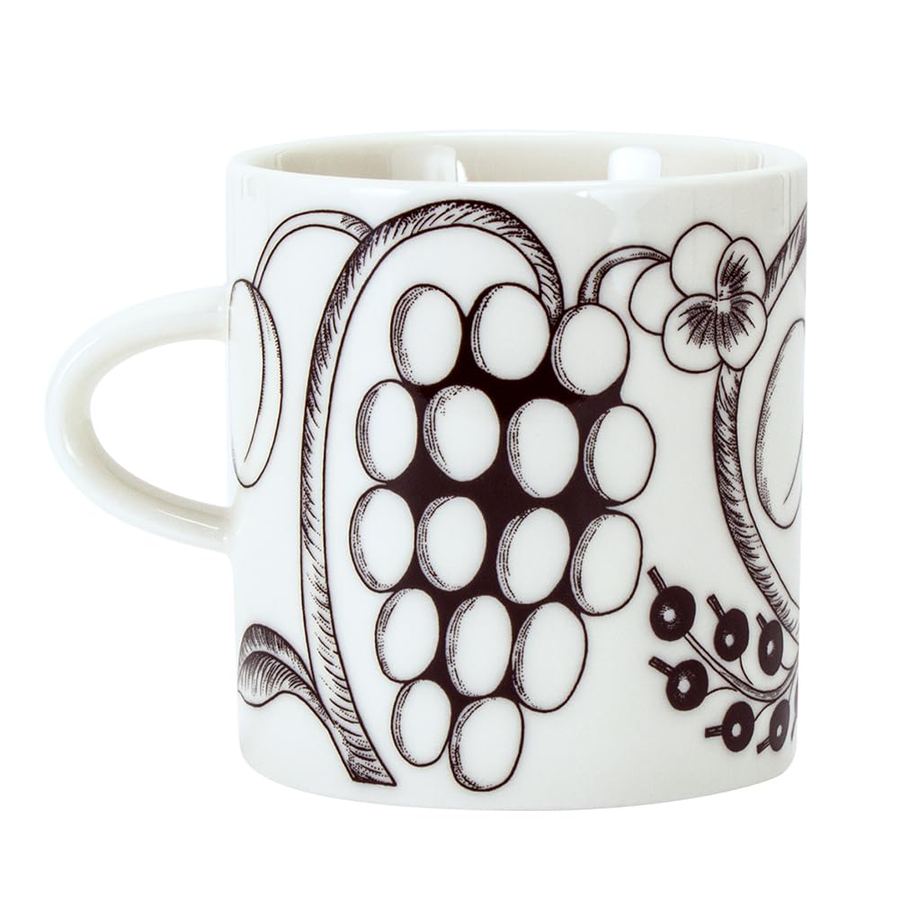 Arabia Paratiisi Black 1021003 6411801003055 Mug, & White, 240ml, Porcelain, Finnish, Nordic, Gift, /