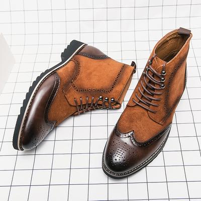 Moda Venda Quente Brogue Sapatos de Cano Alto Masculinos Marca de Luxo Vestido de Negócios Botas de Tornozelo Confortáveis Moda Masculina Botas de Motociclista de Couro