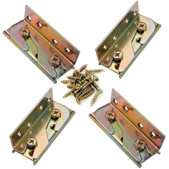 Socell 4 Sets Bed Rail Brackets Heavy Duty No-Mortise Bed Rail Fittings Wooden Bed Frame Connectors with Screws for Headboards Footboards Hold