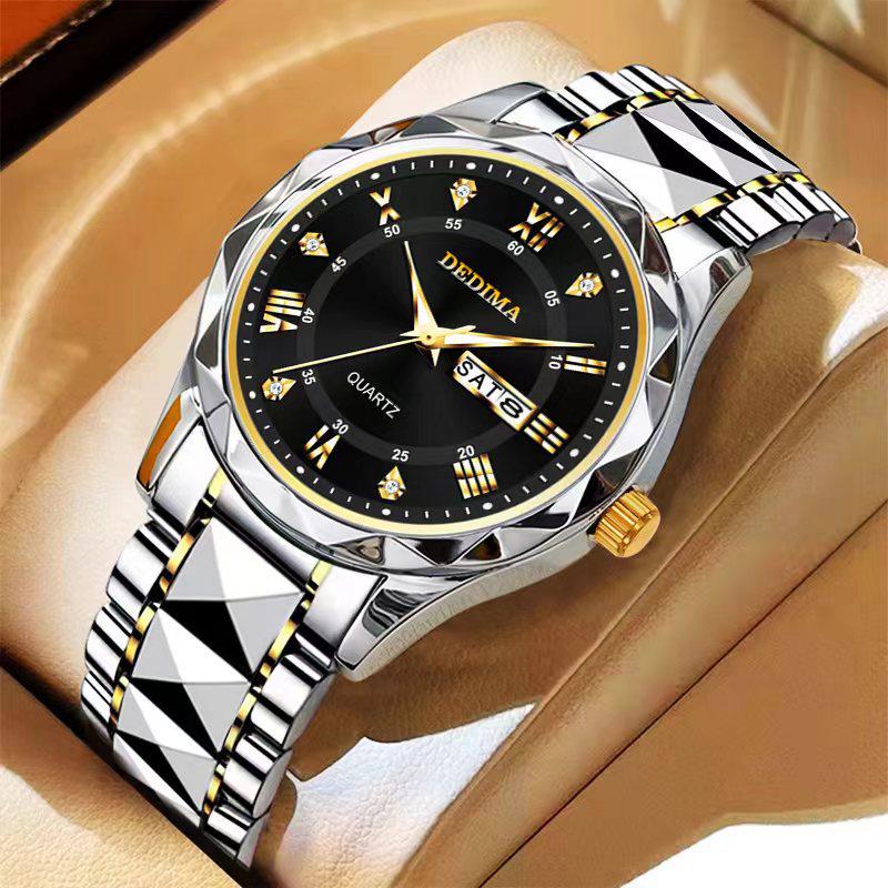 Men's Waterproof Luminous Quartz Watch with Leather Strap & Steel Band