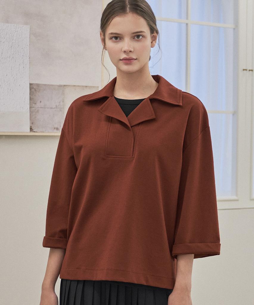 AIMSWING+8 Cotton Open Collar T-Shirt