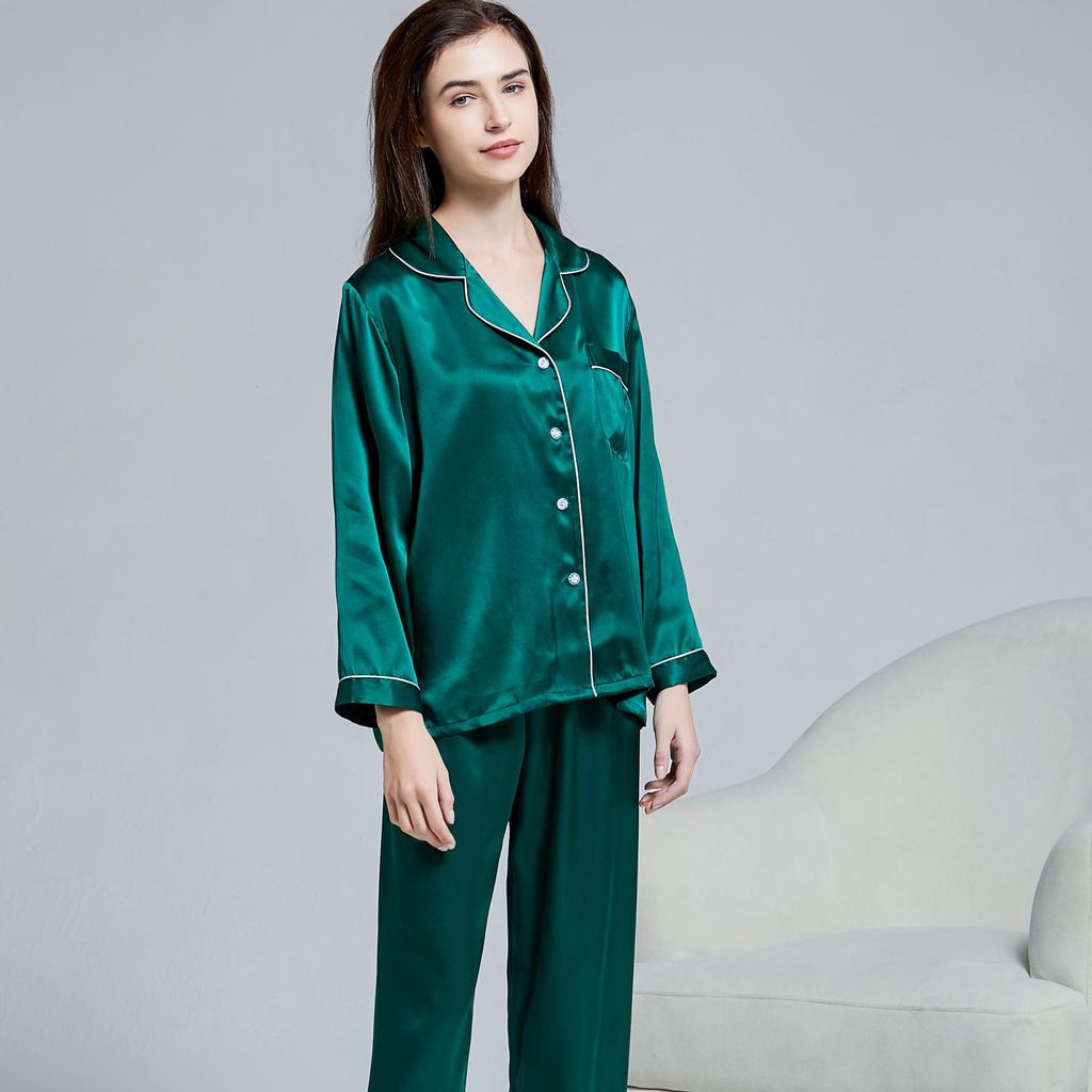 Women's Long Sleeve Silk Pajama Set - 100% Mulberry, Versatile for Spring/Summer, Indoor/Outdoor Wear