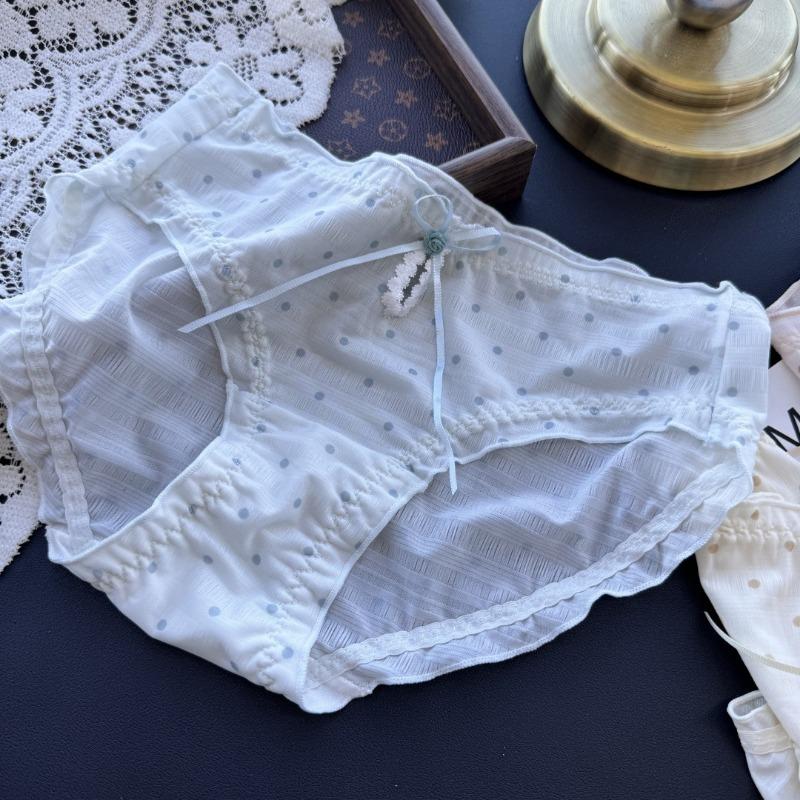 

Женские весенне-летние маленькие свежие и милые трусики в горошек с ажурной отделкой XL циан